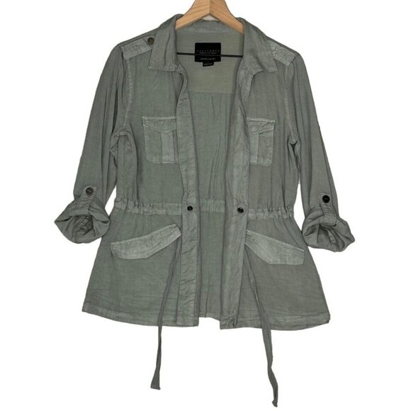 Sanctuary Light Weight Long Roll Tab Sleeves Shirt Jacket Tie Waist Shacket Sz S - Picture 2 of 7